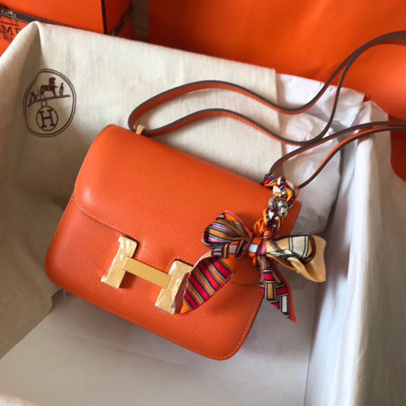 Hermes Constance 24cm Shoulder Bag In Feu Orange Epsom Leather